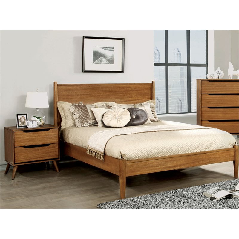 Furniture Of America Belkor Mid Century 2 Piece Queen Bed Set In Oak Walmart Com