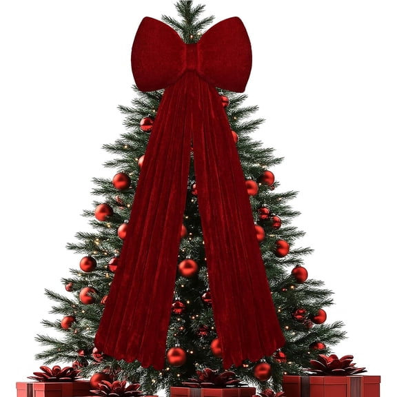 Satmonnus Large Christmas Velvet Bows, 31.4 x 15.7 Inch Red Velvet Christmas Tree Topper Bow Large Padded Hanging Bowknot for Xmas Tree Holiday Wreath Garland Home Decor