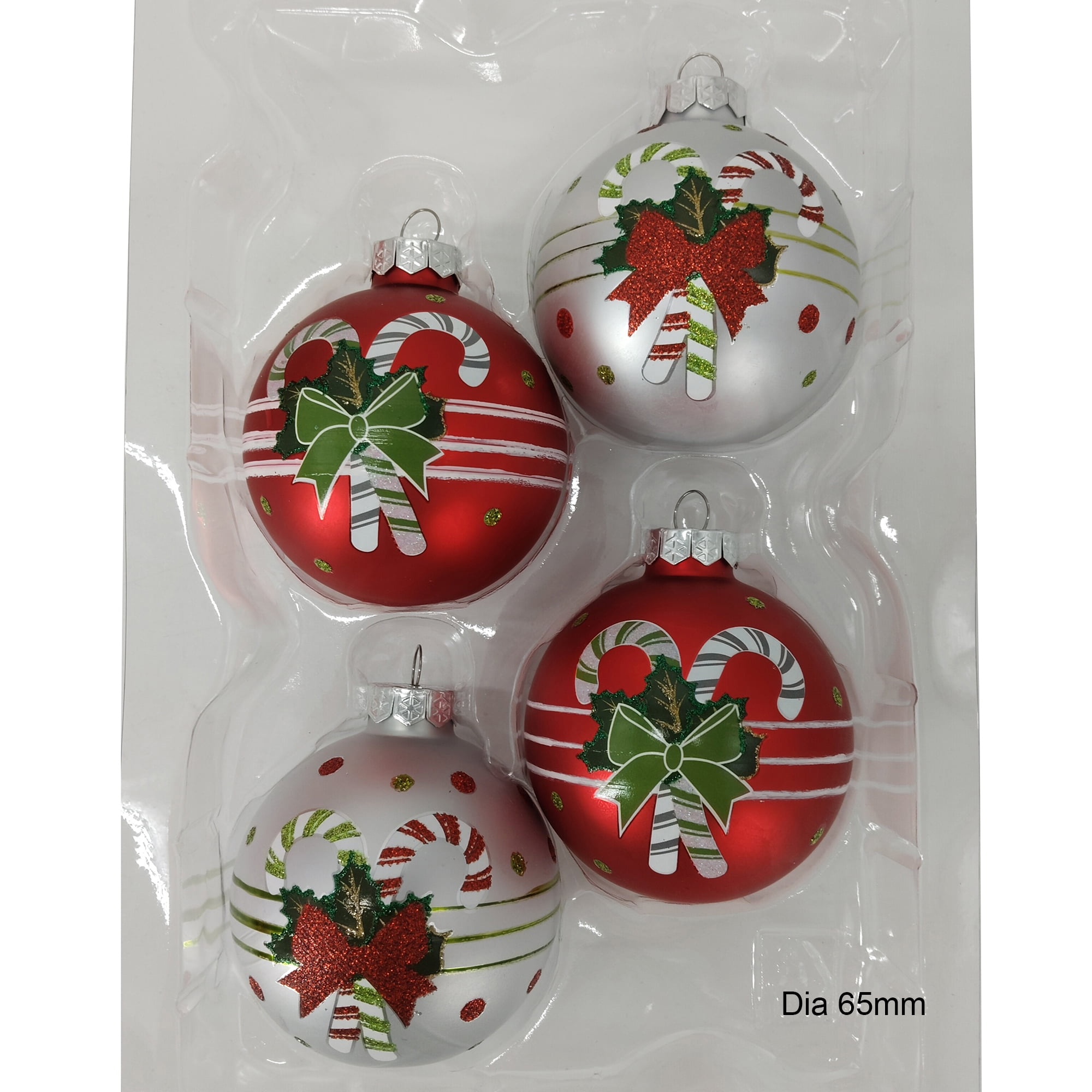 Holiday Time Dia 65mm 4Ct Candycae Glass Ornament, Holiday Time DIA 65mm 4CT CANDYCAE Glass Ornament