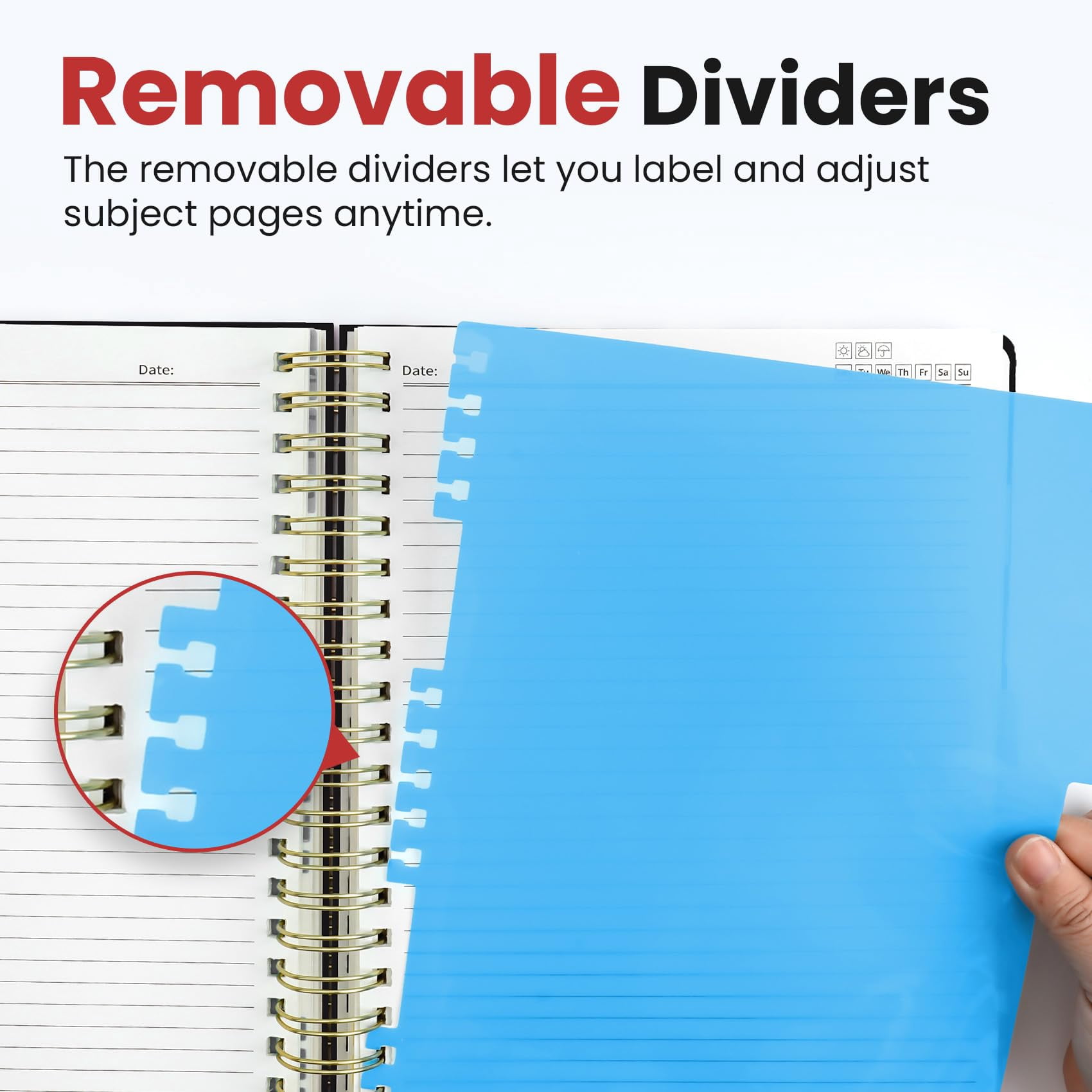 Hardcover Spiral Journal Notebooks For Work With Removable Dividers & Tabs  8.5"x11" 5 Subject Notebook Note Taking Organizer A4 College Ruled Lined Women Writing Black 280 Pages