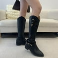 thumbnail image 6 of Tawop Womans Boots Knee High Chunky Low Heel Buckle Pointy Toe Black Boots, 6 of 9