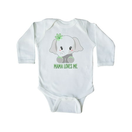 

Inktastic Mama Loves Me- cute elephant Gift Baby Boy or Baby Girl Long Sleeve Bodysuit