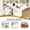 thumbnail image 4 of 47" Wood Folding Table, White Marble Look, Multi-functional For Garage Marble Dining Table With Storage And 6 Wheels, 47", Suitable Different Settings, 4 of 6
