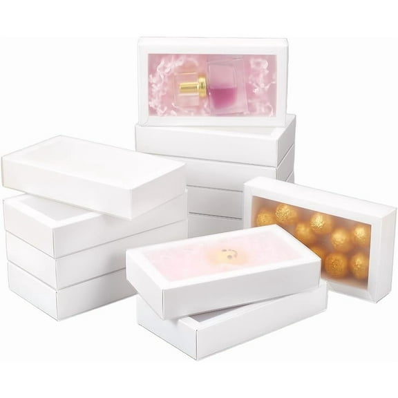 12pcs White Paper Gift Boxes Drawer Boxes with PVC Windows Cover for Party Favor Treats Jewelry Proposal Gift Packaging 6.4x3.6x1.2 Inch White DIY
