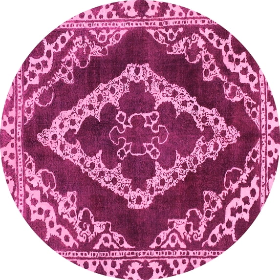 Ahgly Company Indoor Round Abstract Pink Modern Area Rugs, 8' Round