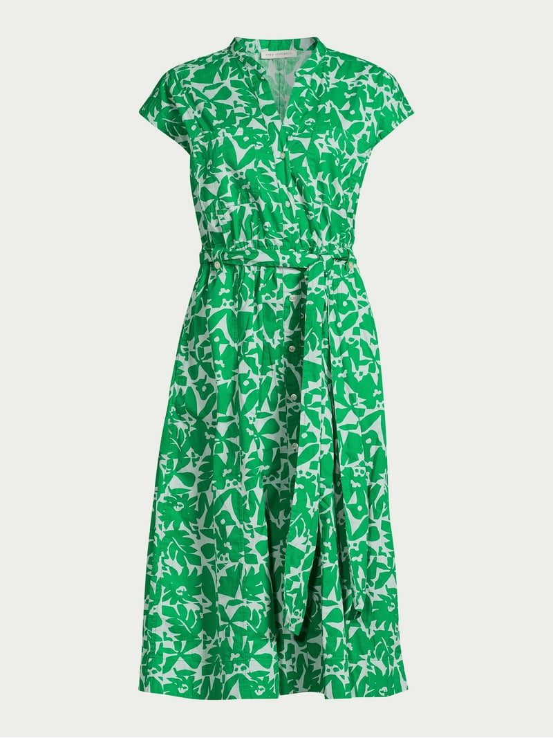 knee length dresses for ladies Linen Blend Floral Midi Shirt Dress | Shirt Dress main image 1