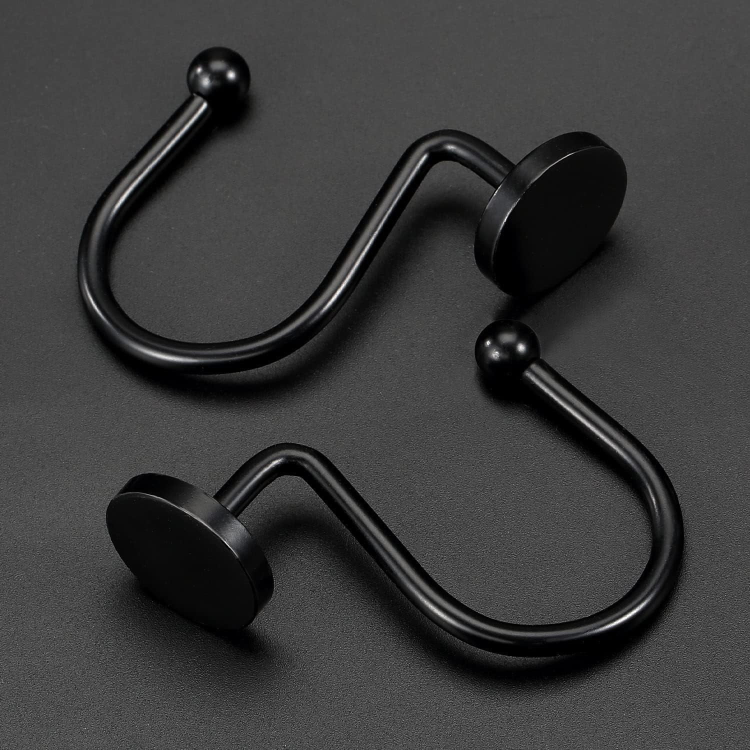 Black Shower Curtain Hooks, 12 Pieces, Metal, Shower Curtain Rings, Modern Decorative Design