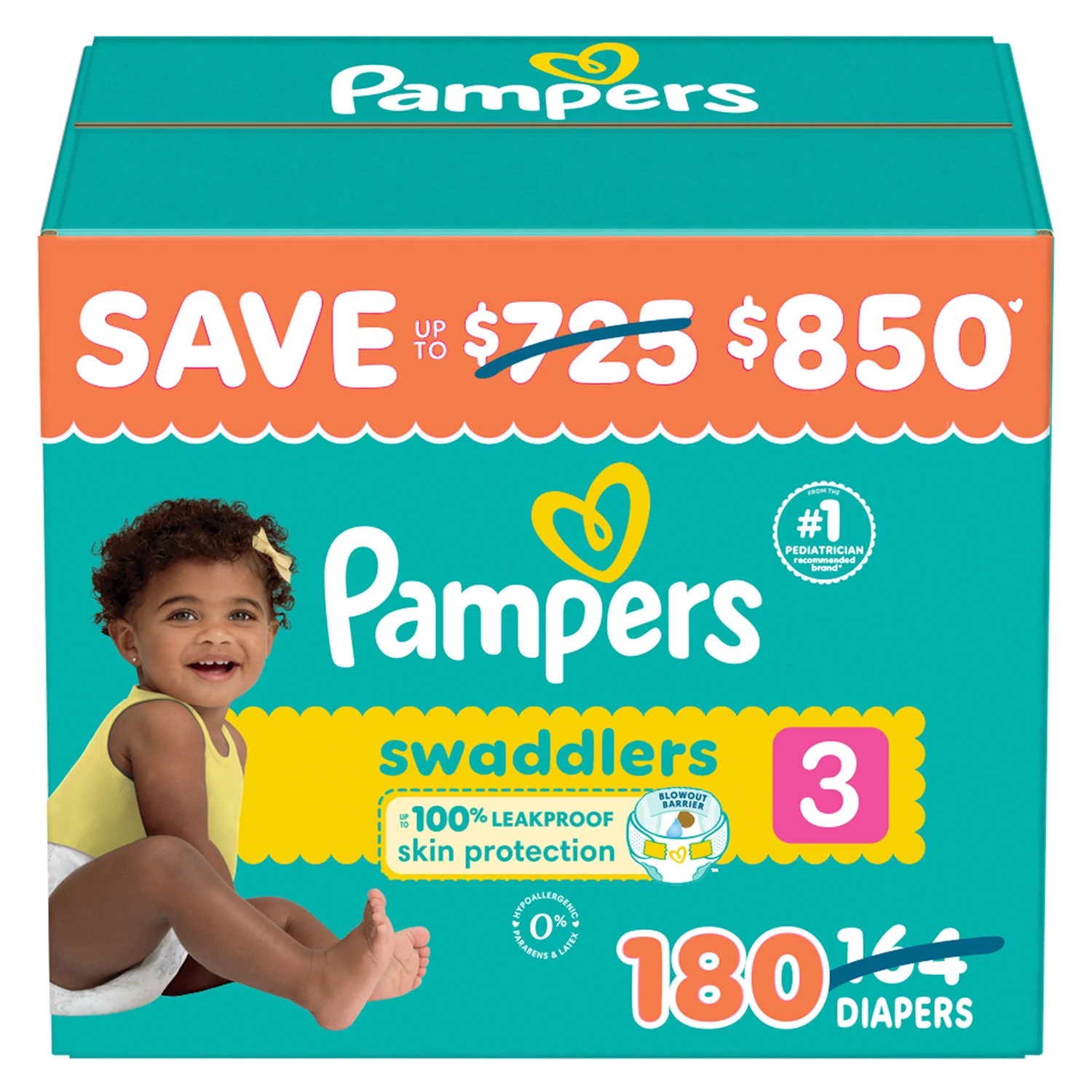 Pampers Swaddlers Diapers, Size 3 (16-28 Pounds), 180 Count