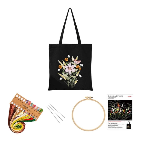 Canvas Tote Bag Embroidery Kit For Beginners Adults DIY Craft Set With Hoop Floss