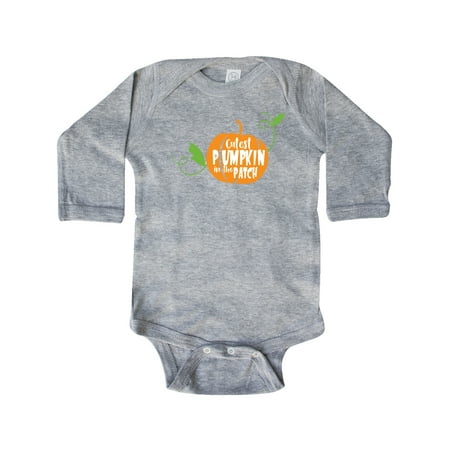

Inktastic Cutest Pumpkin In The Patch Leaves - Orange Green Gift Baby Boy or Baby Girl Long Sleeve Bodysuit