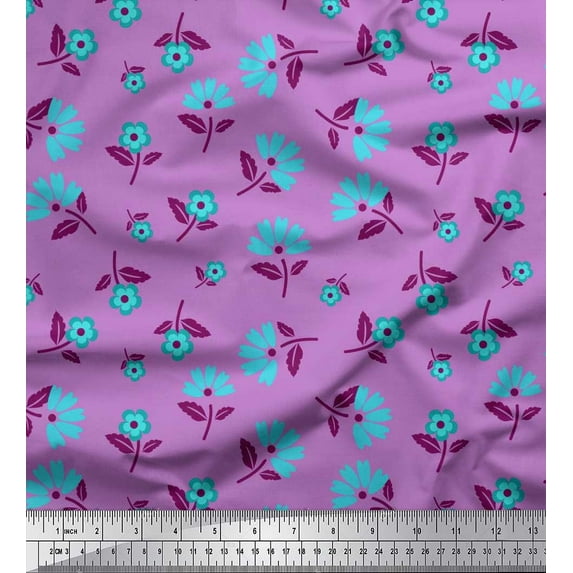 Soimoi Poly Georgette Fabric Leaves & Floral Artistic Printed Fabric 1 Yard 52 Inch Wide