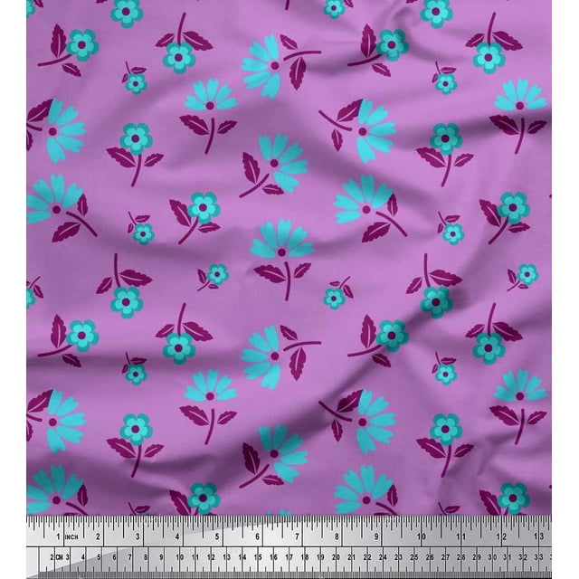 Soimoi Rayon Crepe Fabric Leaves & Floral Artistic Print Fabric by Yard 46 Inch Wide