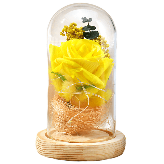 Rose Flowers,Forever Rose Flowers with Light in a Glass Dome,Rose Gift for Girlfriend,Wedding - yellow