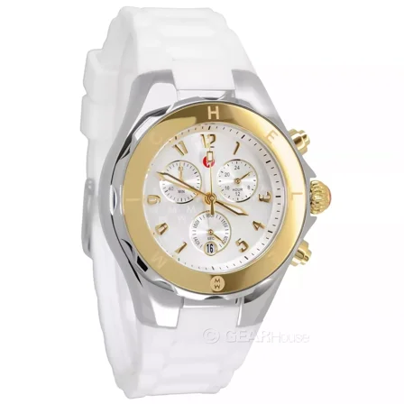 Michele Tahitian MWW12F000111 Jelly 2 Tone Silver Gold White Strap Womens Watch