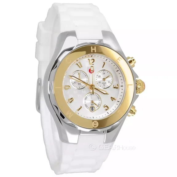 Michele Tahitian MWW12F000111 Jelly 2 Tone Silver Gold White Strap Womens Watch