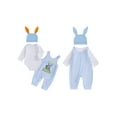 thumbnail image 2 of BemeyourBBs Newborn Baby Boy My First Easter Outfit Long Sleeve Romper Bunny Embroidery Plaid Overalls Jumpsuit Rabbit Ears Hat 3 Piece Spring Set, 2 of 9