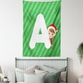 thumbnail image 4 of Christmas Alphabet Tapestry, Holiday Themed Illustration of a Santa Girl Hugging Letter A, Wall Hanging for Bedroom Living Room Dorm Decor, 60W X 80L Inches, Green Dark Coral White, by Ambesonne, 4 of 5