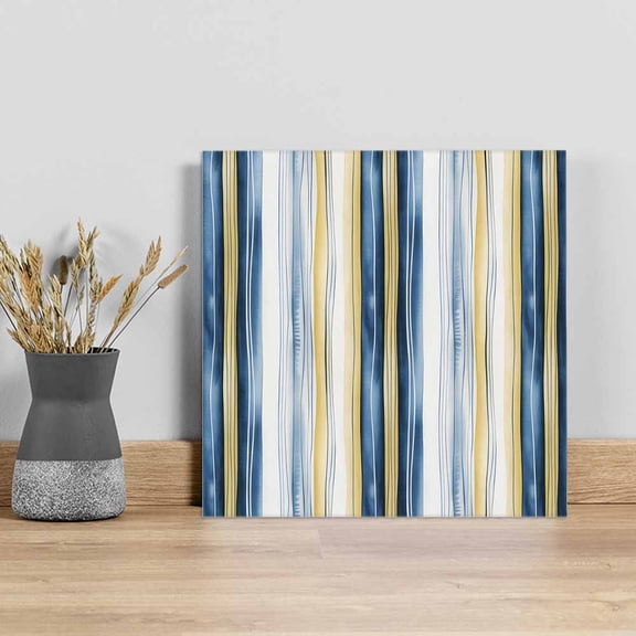Blue Yellow Striped Wall Art Painting on Canvas, Modern Stripes Art Watercolor Canvas Art Home Prints Wall Art Framed Modern Artwork for Living Room Bedroom Wall Decor 8x8in