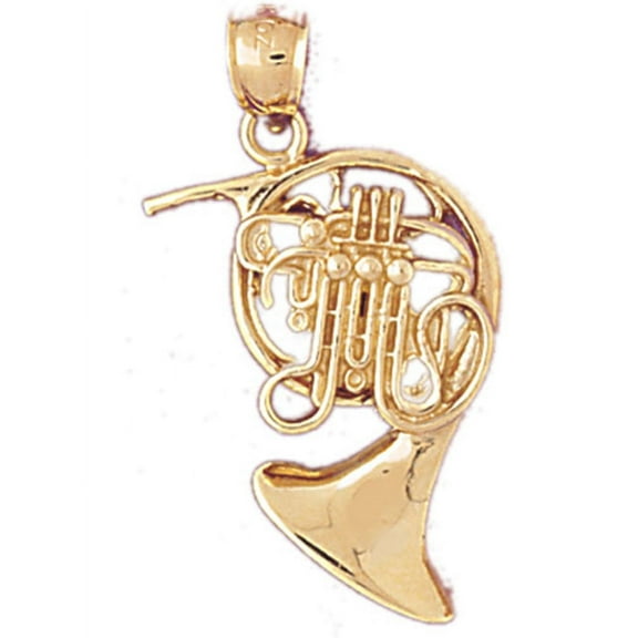 14K Yellow Gold French Horn Pendant - 33 mm