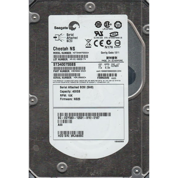 ST3400755SS, 3RJ, PN 9EA066-042, FW NS25, Seagate 400GB SAS 3.5 Hard Drive