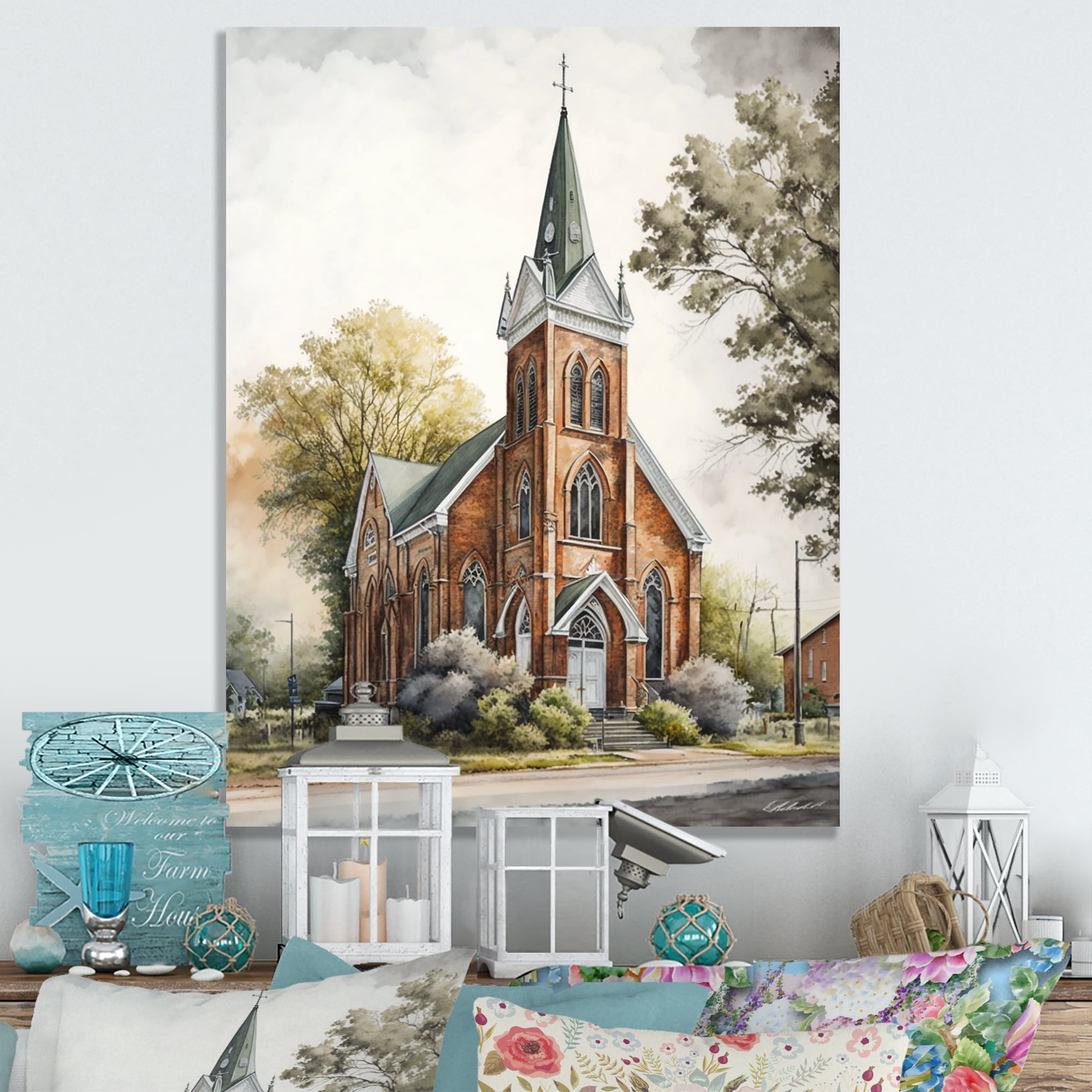 Designart Church In A Small Town II Canvas Wall Art