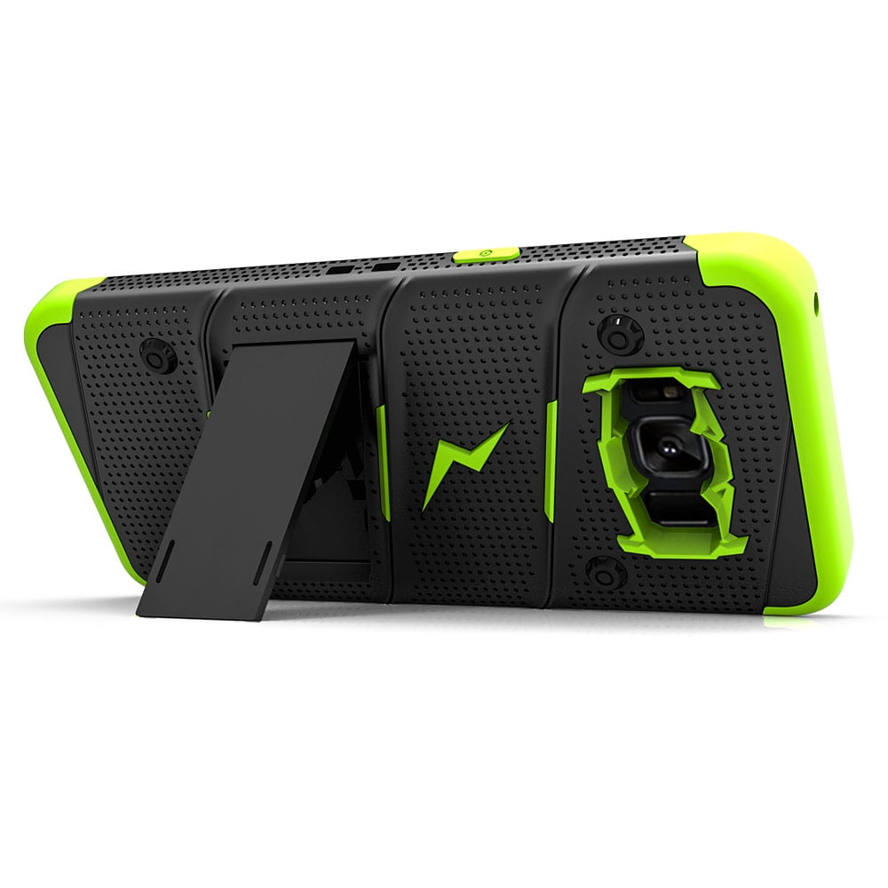 ZIZO BOLT Series for Samsung Galaxy S8 Case Military Grade Drop Tested with Tempered Glass Screen Protector, Holster BLACK NEON GREEN
