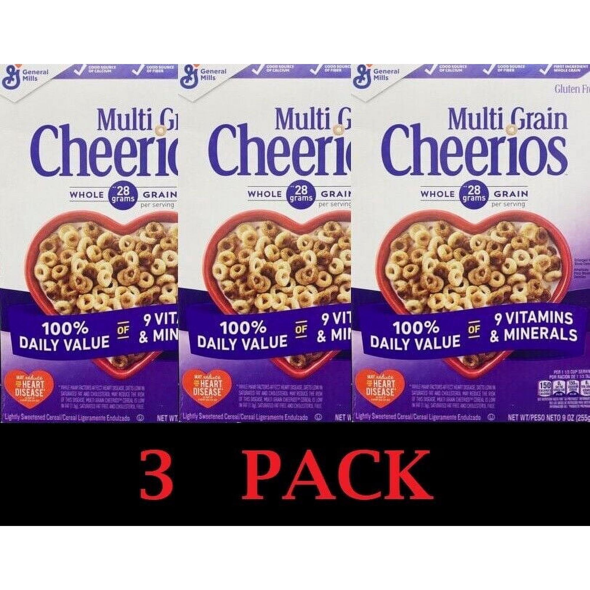 3x General Mills CHEERIOS MULTI GRAIN Heart Healthy Whole Grain Oats Cereal 9 oz