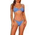 thumbnail image 1 of Conjuntos de bikini de 2 piezas de color sólido con canalé para mujer, traje de baño sin espalda con tirantes finos, color azul pequeño, 1 of 5