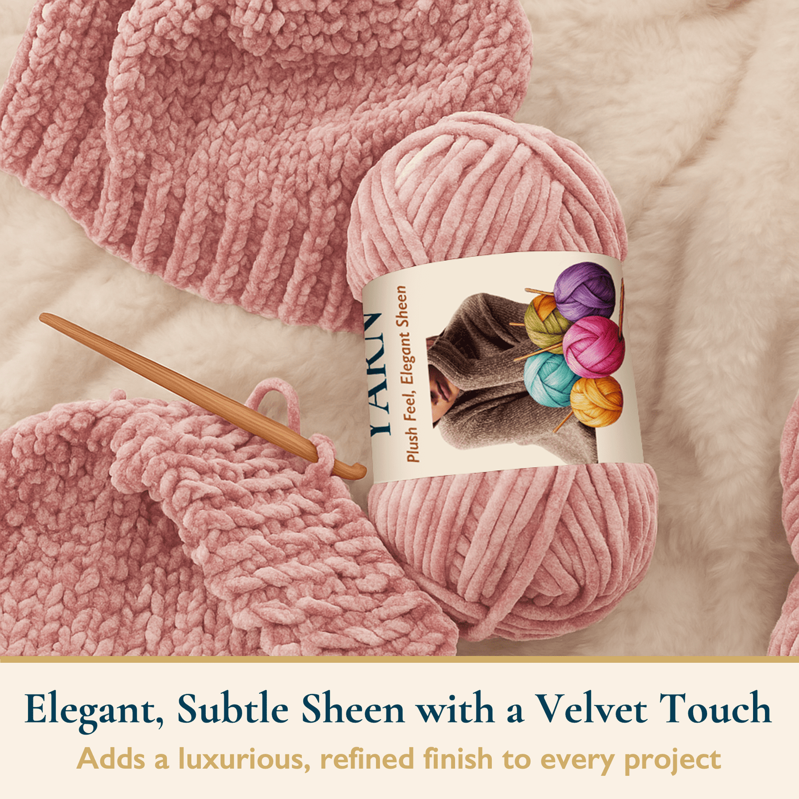 ComfiTime 6-Pack Velvet Yarn – Bulky #5, 3.5 oz / 87.5 Yds per Skein, OEKO-TEX Certified, Soft Fluffy for Sweaters, Blankets, Scarves, Home Décor, Crochet/Knitting/Amigurumi, Machine Washable, Pink