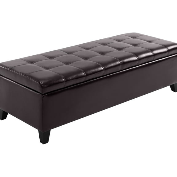 51" Storage Bench, Dark Brown Faux Leather With Seat Cushion, For Living Room & Entryway Bench By , Elegant Inner Compartment,