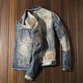 thumbnail image 3 of Abrigo vaquero con botones para hombre, chaqueta vaquera de corte entallado para hombre, con parches lavados, estético, de una pieza, ropa de abrigo de invierno, informal, holgada y original, 3 of 4