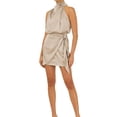 thumbnail image 3 of Mini Vestido de Mujer, Elegante Vestido de Verano de Cuello Tortuga sin Mangas y Cintura Atada para Fiesta Club Nituyy Vestido de tirantes de satén, 3 of 5