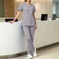 thumbnail image 5 of IUYRTFE Women V Neck Scrub Set Elastic Waist Drawstring Pants with Pockets for Medical Workwear, 5 of 9