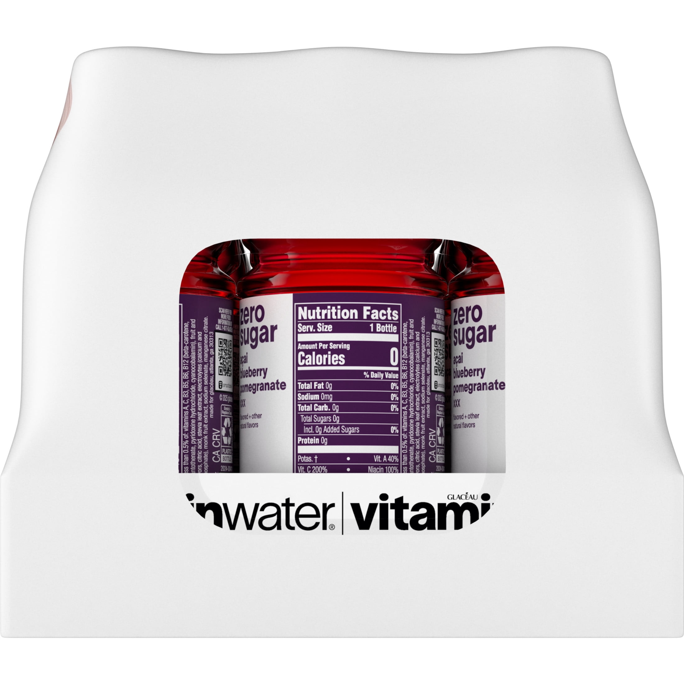 vitaminwater XXX Zero Sugar Acai-Blueberry-Pomegranate Water Beverage Bottles, 20 fl oz, 12 Pack