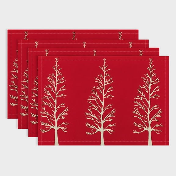 Fenyluxe Christmas Placemats Set of 4, Xmas Tree Red Table Decor, Winter Burlap Farmhouse Indoor Outdoor Seasonal Decoration Mats for Holiday Home Party 18x12in