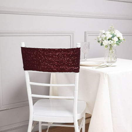 

Efavormart 5 Pack - 6 x 15 Inch Sequin Burgundy Spandex Chair Sashes Decoration Chair Sash Perfect for Events Banquet Wedding Supplies Party Ceremony & Receptions