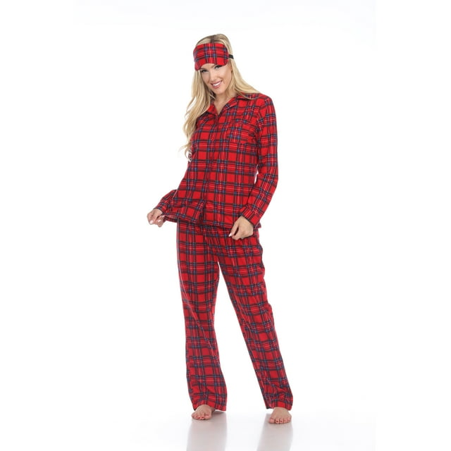 White Mark Women's Three-Piece Button-Down Pajama Set