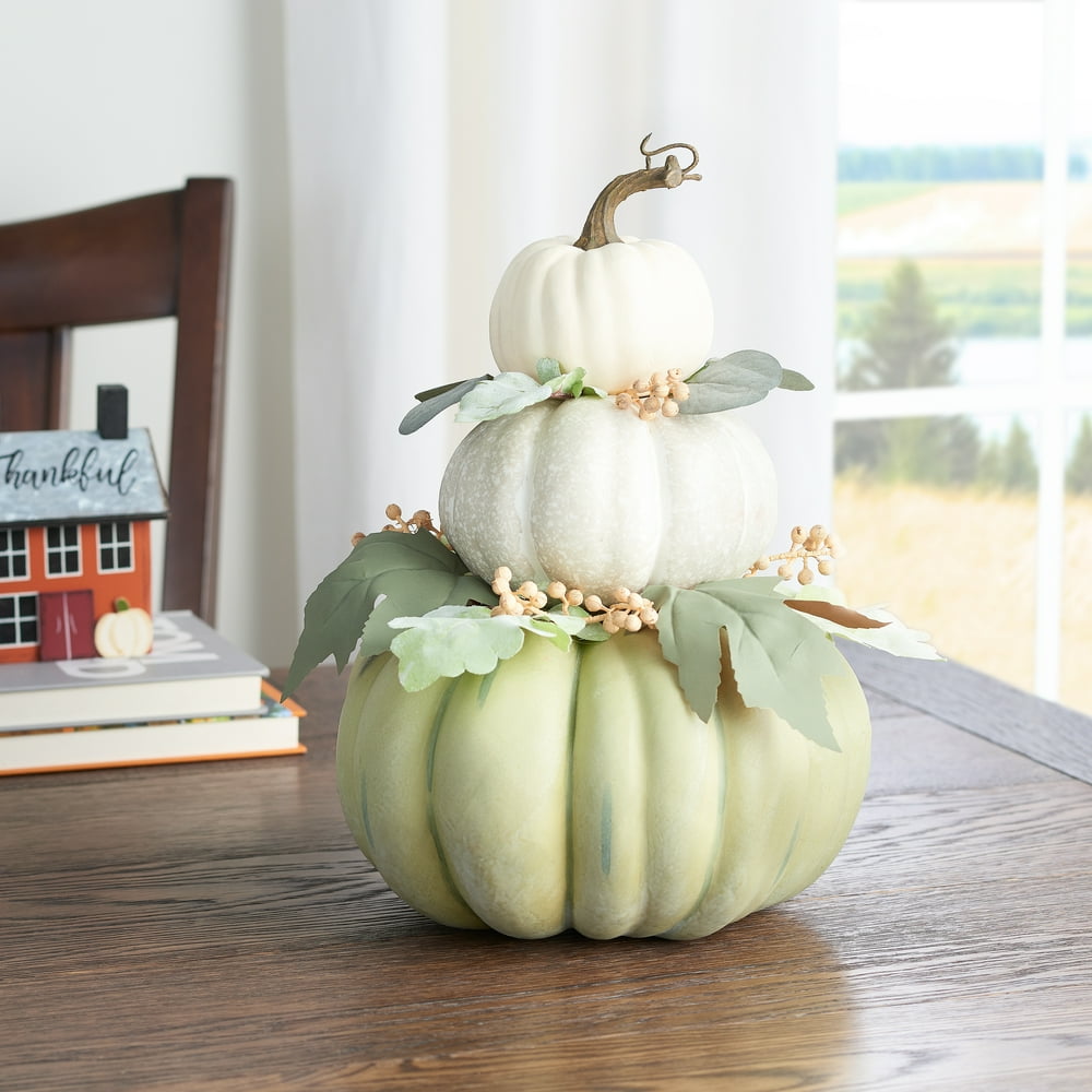 Way to Celebrate Harvest Foam Pumpkin Stack Decoration, Green Color, 14