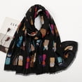 thumbnail image 3 of Byfri Cat Animal Print Fringed Shawl Scarf Black 180x85cm Soft Wrap Travel Sun Protection for Women, 3 of 7