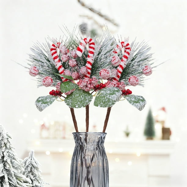 Green Artificial Christmas Branches with Red Berries PVC Tabletop Holiday Decor