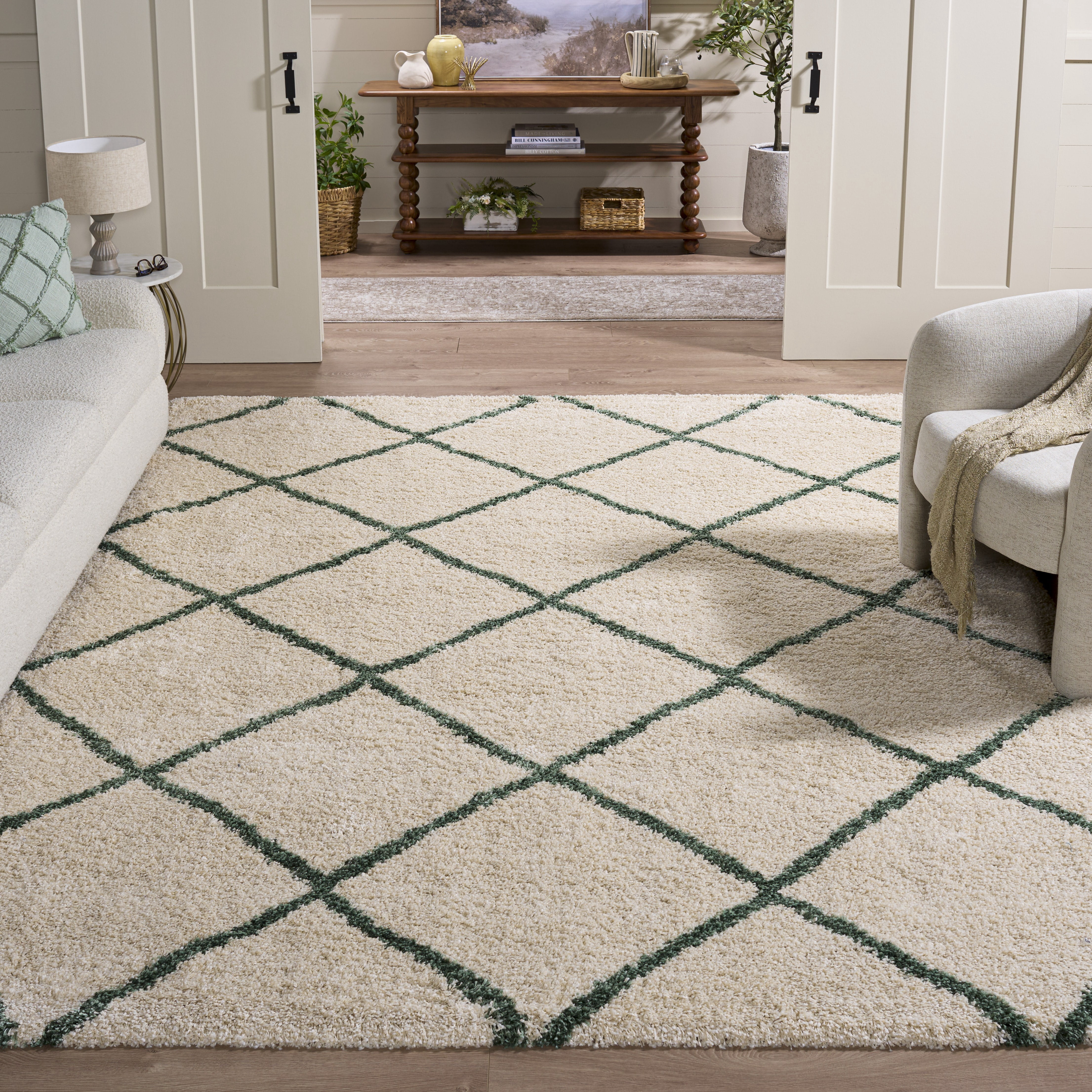 Safavieh Hudson Amias Geometric Shag Area Rug, Ivory/Green, 10' x 14'
