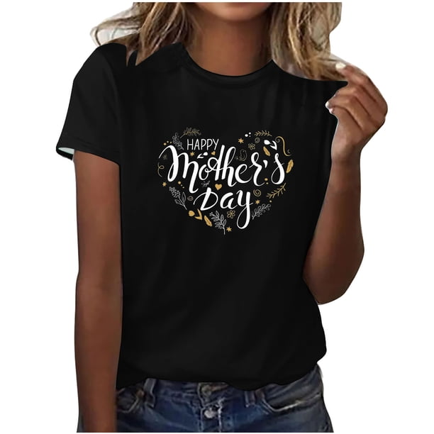 Blusas de Manga Corta para las Mujeres Imprimir Cuello Redondo, Camiseta Casual para Primavera Verano Diario