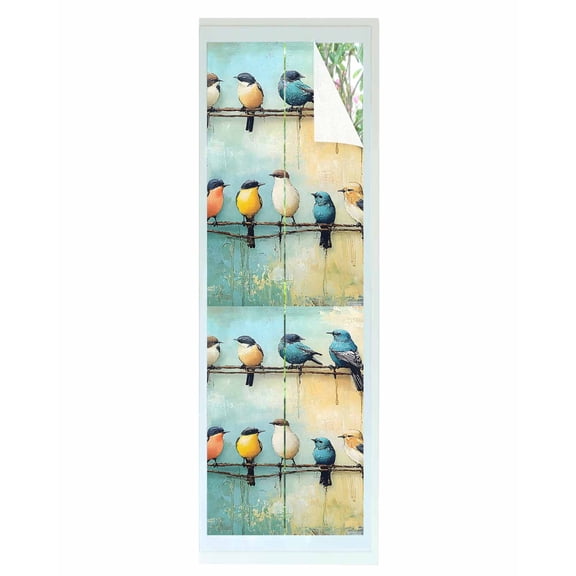 Window Privacy Film Colorful Birds Oil Painting Stained Glass Window Film Decorative Sun Block Window Cover Summer Birds Vintage Window Clings Static Adhesive Sticker for Bathroom 29.5"x118"