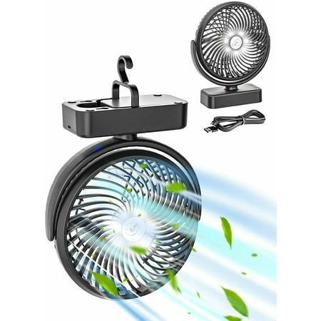 

Battery Powered Portable Camping Fan with Tent LED Light Hanging Hook