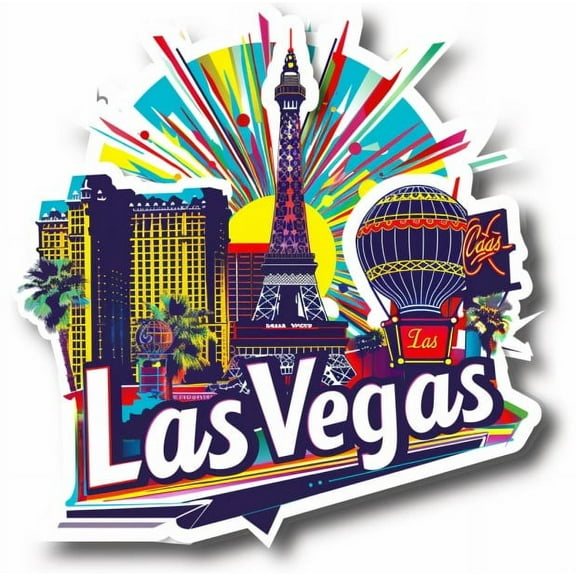 Las Vegas City Skyline Car Sticker. Vibrant Neon Strip Design with Iconic Landmarks, Durable Weatherproof Vinyl Decal for Cars, Trucks, RVs, and Laptops. Perfect for Road Trip Lovers and Vegas Fans