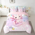 thumbnail image 2 of Manfei Cartoon Cute Axolotl 7 Pieces Bedding Comforter Set,Kawaii Rainbow Stars Full Bedding Set,Ocean Sealife Fitted Sheet Flat Sheet For Girls Kids,Breathable Home Decor Reversible, 2 of 8