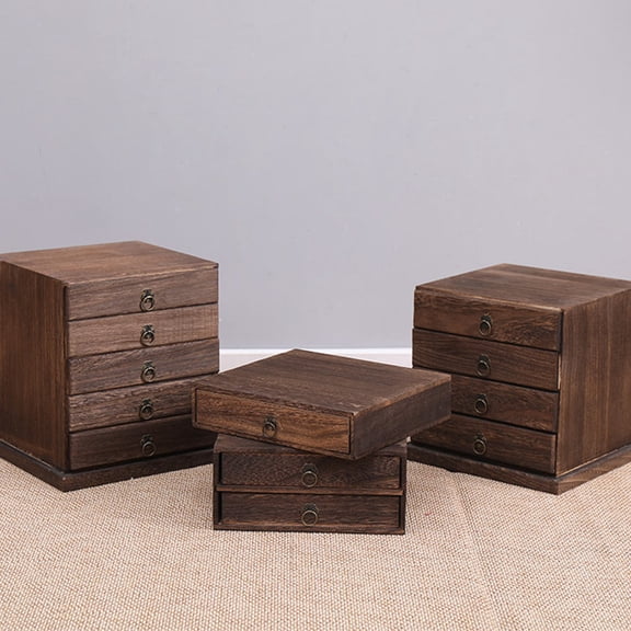 SOPOTUTU Drawer Shape Wooden Tea Box Brown 1 Set