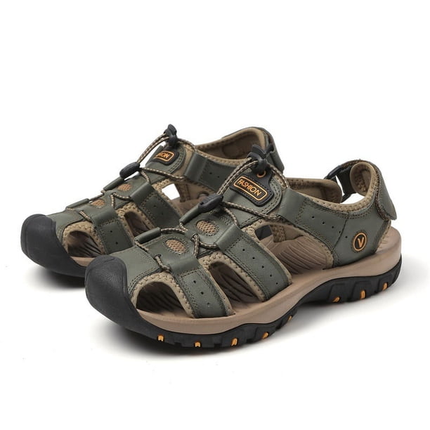 Sandalias de verano para hombre, zapatos de playa de piel de vaca con capa superior, sandalias de suela suave antideslizantes para exteriores para hombre, sandalias de gran tamaño para hombre