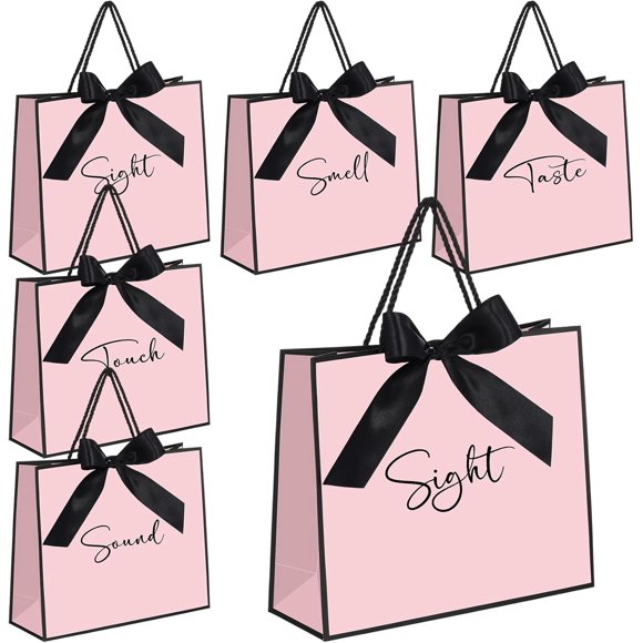 HLONK 5 Pcs Senses Gift Bags for Him and Her 11.8 x 9.8x 3.9'' Elegant Thank You Paper Gift Bags with Handles and Bow Ribbon for Wedding Bridesmaid Groomsmen Gifts Birthday Baby