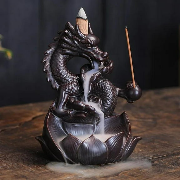 1pc Lotus Dragon Ceramic Backflow Incense Burner, Waterfall Home Decor (Without Incense)